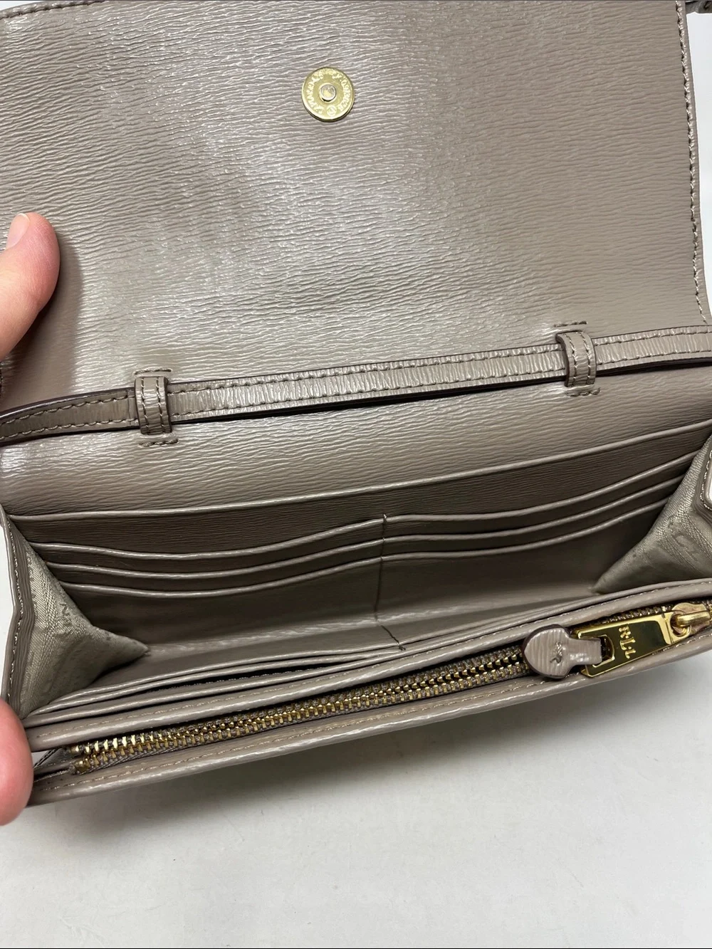 LRL Ralph Lauren Lowell Kaelyn Cow Leather Crossbody Wallet Clutch Taupe